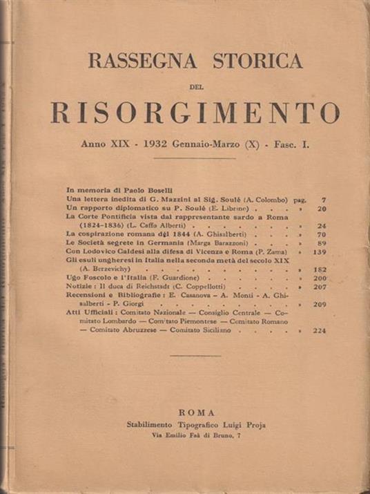   Rassegna storica del risorgimento anno XIX - gennaio/marzo 1932 - copertina