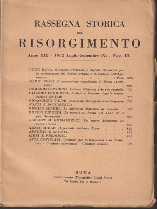   Rassegna storia di risorgimento anno XIX - luglio/settembre 1932 - copertina