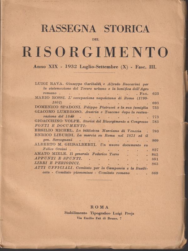   Rassegna storia di risorgimento anno XIX - luglio/settembre 1932