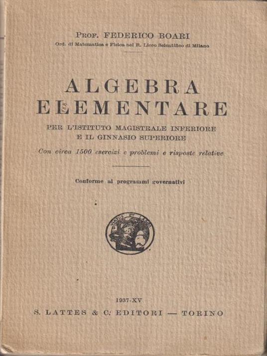   Algebra elementare - Federico Boari - copertina