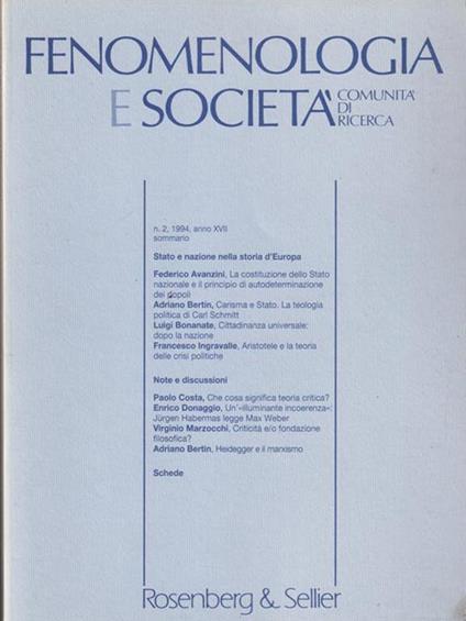   Fenomenologia e società n.2 1994 - copertina