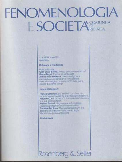   Fenomenologia e società n.3 1996 - copertina