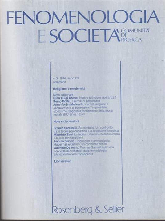   Fenomenologia e società n.3 1996 - copertina