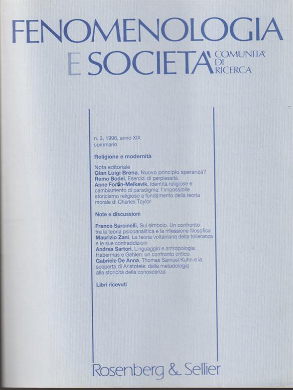   Fenomenologia e società n.3 1996