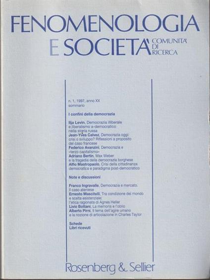   Fenomenologia e società n.1 1997 - copertina