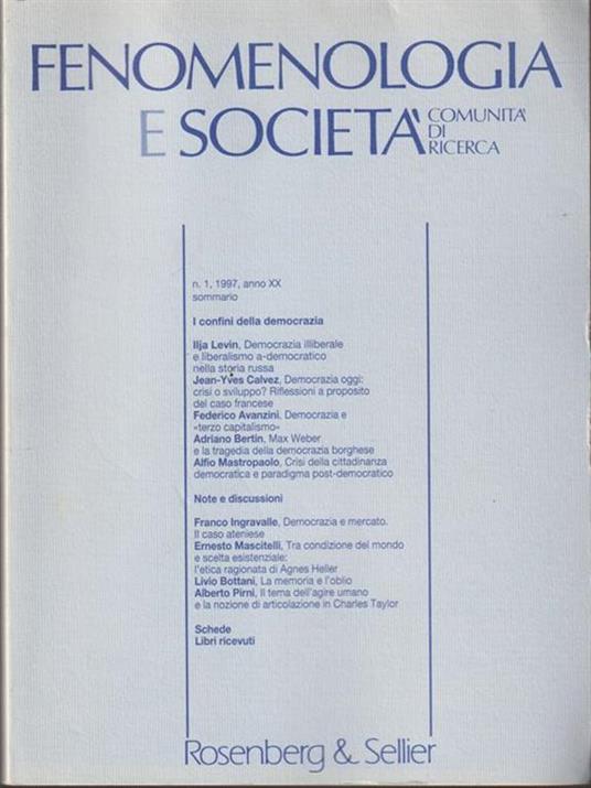  Fenomenologia e società n.1 1997 - copertina