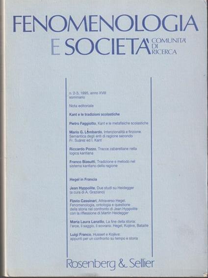   Fenomenologia e società n.2-3, 1995, anno XVIII - copertina