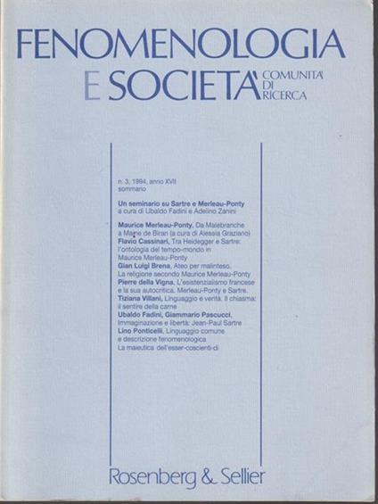   Fenomenologia e società n.3, 1994, anno XVII - copertina