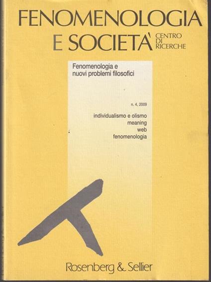   Fenomenologia e società n.4, 2009 - copertina