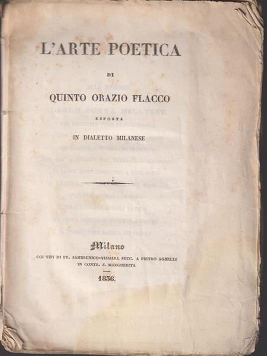 L' arte poetica di Quinto Orazio Flacco esposta in dialetto milanese - Q. Flacco Orazio - copertina