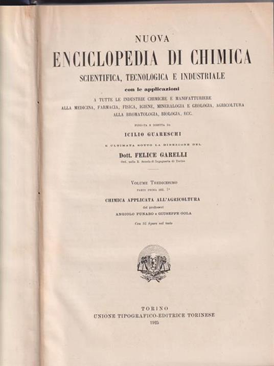   Nuova enciclopedia di chimica. Vol 13. Parte prima. Chimica applicata all'agricoltura - Angiolo Funaro - copertina