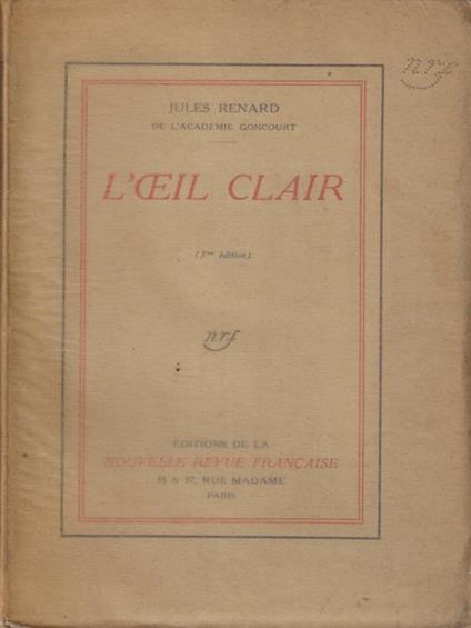 L' oeil clair - Jules Renard - copertina