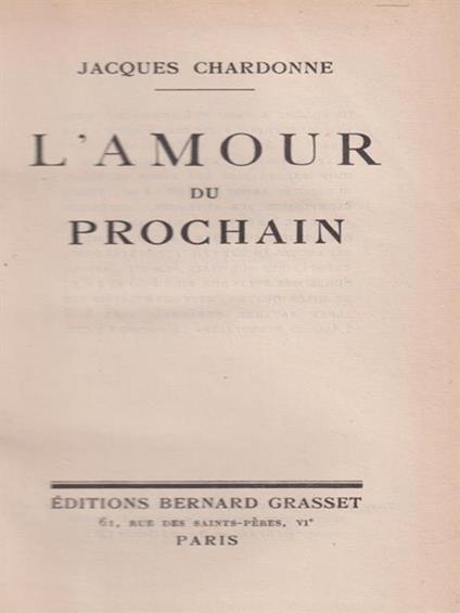 L' amour du prochain - Jacques Chardonne - copertina