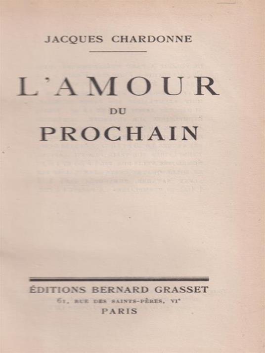 L' amour du prochain - Jacques Chardonne - copertina