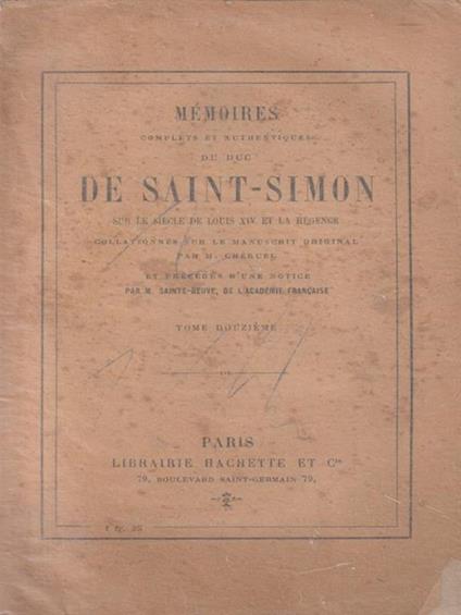   Memoires de Saint Simon tome douzieme - copertina