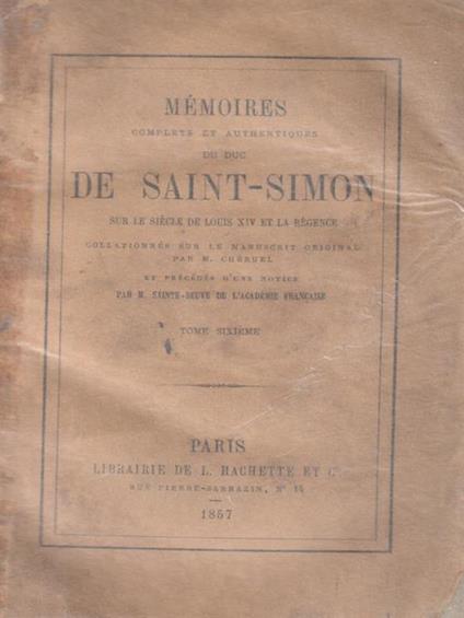   Memoires de Saint Simon tome sixieme - copertina
