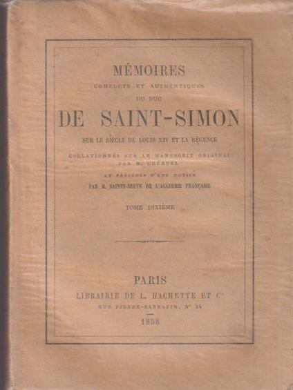   Memoires De Saint Simon tome dixieme - copertina