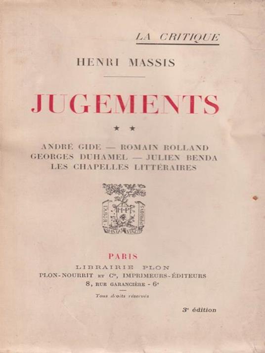   Jugements vol. 2 - Henri Massis - copertina