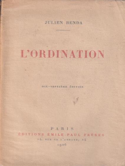 L' ordination - Julien Benda - copertina