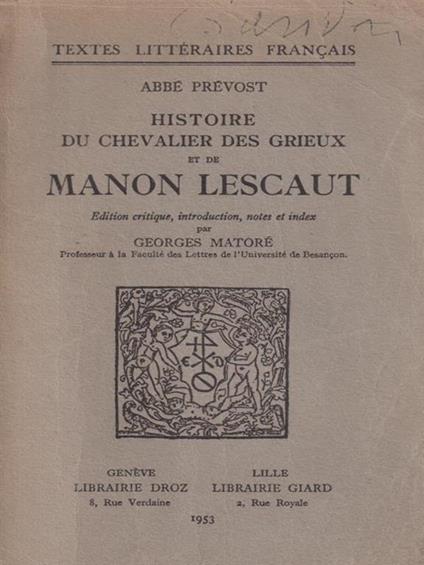   Histoire du chevalier des Grieux et de Manon Lescaut. - Abbé Prevost - copertina