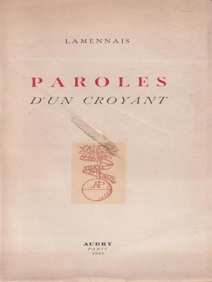   Paroles d'un croyant - Lamennais - copertina