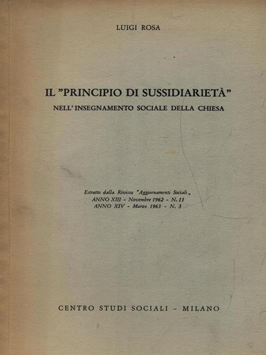   Estratto: Il principio di sussidiarietà - Luigi Rosa - copertina