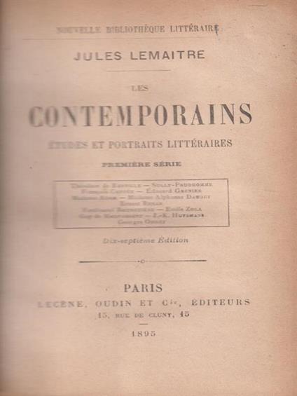 Les contemporains. Etudes et portraits litteraires - Jules Lemaître - copertina