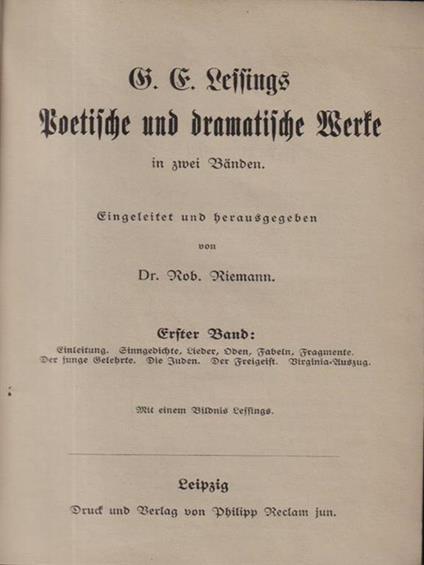   Poetische und dramatische werke - Leffings - copertina