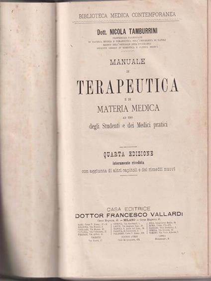   Manuale di terapeutica e di materia medica - Nicola Tamburrini - copertina