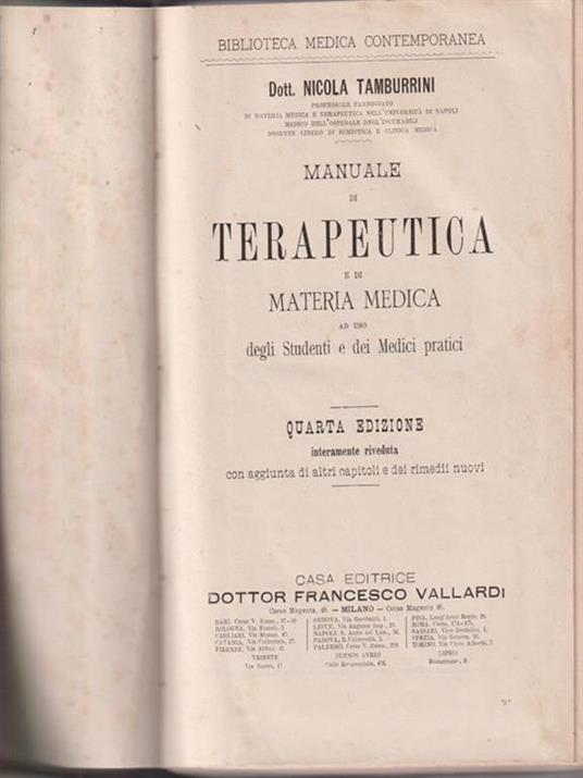   Manuale di terapeutica e di materia medica - Nicola Tamburrini - copertina