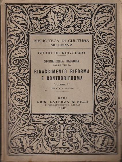   Storia della filosofia parte III - Rinascimento, riforma e controriforma - Guido De Ruggiero - copertina
