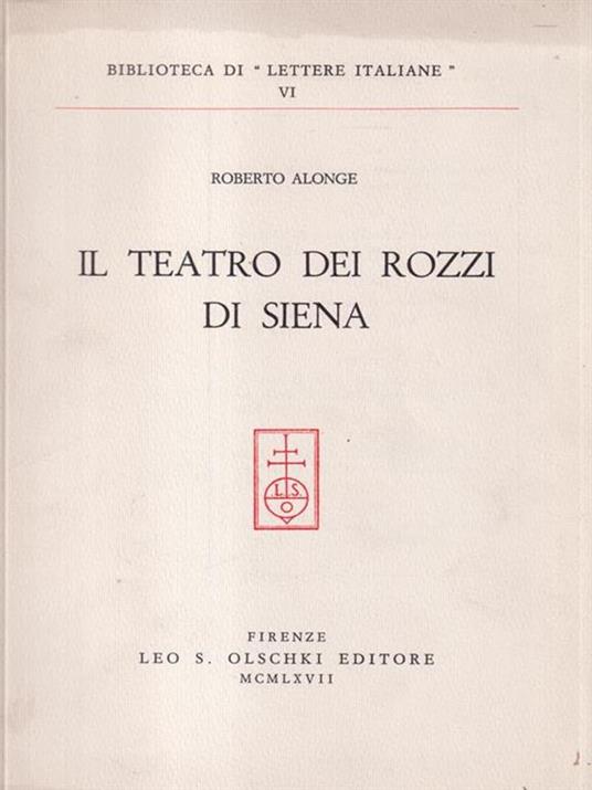 Il Teatro dei Rozzi di Siena - Roberto Alonge - copertina