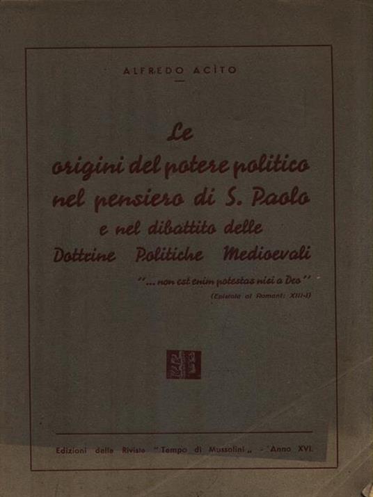 Le origini del potere politico nel pensiero di S. Paolo - Alfredo Acito - copertina