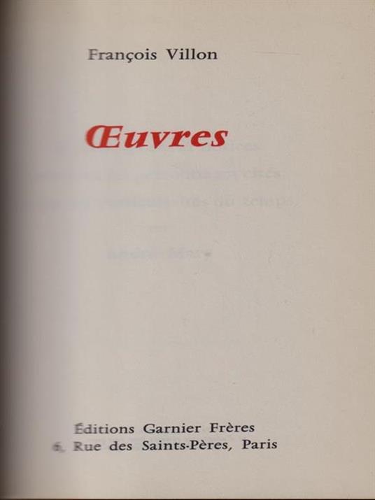 Oeuvres - François Villon - copertina