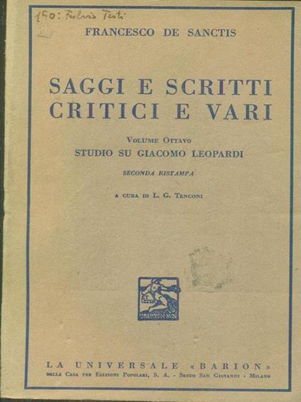 Saggi e scritti critici e vari Vol VIII - Francesco De Sanctis - copertina