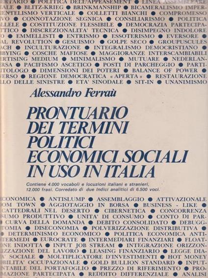 Prontuario dei termini politici economici sociali in uso in Italia - Alessandro Ferraù - copertina