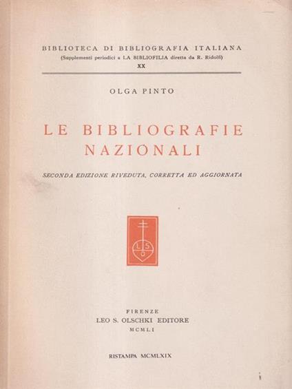 Le bibliografie nazionali - Olga Pinto - copertina