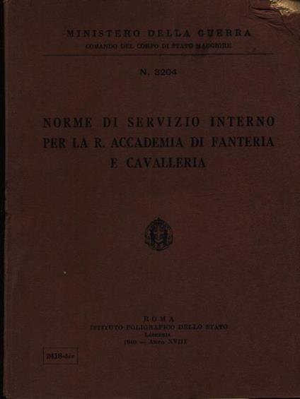 Norme di servizio interno per la R. accademia di fanteria e cavalleria - copertina