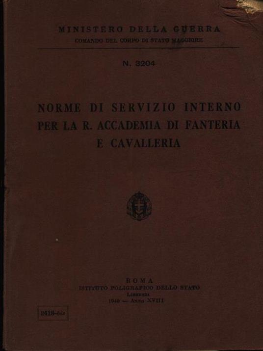 Norme di servizio interno per la R. accademia di fanteria e cavalleria - copertina