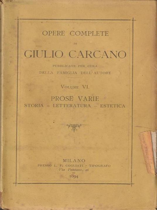 Opere complete di Giulio Carcano Volume VI