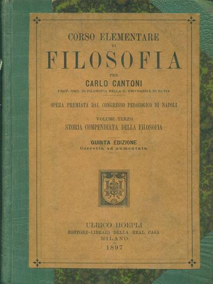 Corso elementare di filosofia - Carlo Cantoni - copertina