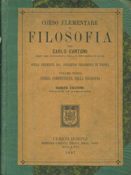 Corso elementare di filosofia - Carlo Cantoni - copertina