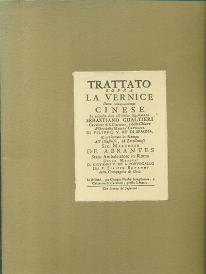Trattato sopra la vernice detta communemente Cinese 5 calcografie originali su carta a mano - copertina