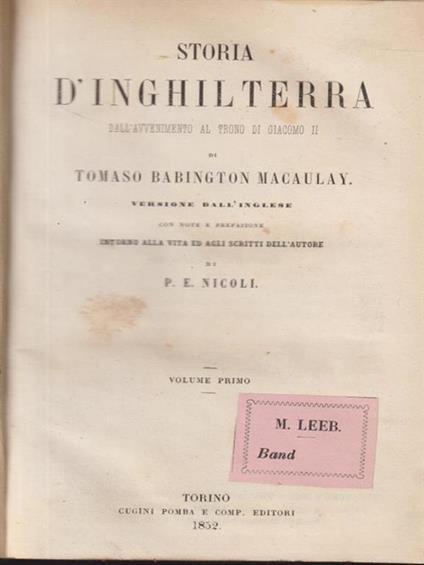 Storia d'Inghilterra (8 vv in 5 tomi) - Thomas Babington Macaulay - copertina