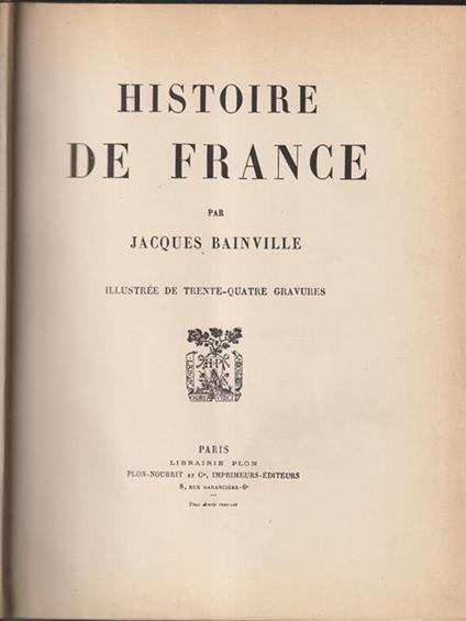 Histoire de France - Jacques Bainville - copertina