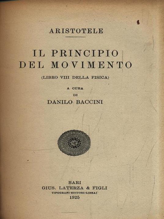 Il principio del movimento (Libro VIII della fisica) - Aristotele - copertina