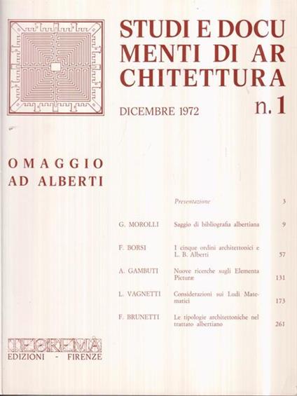 Studi e documenti di architettura n. 1  (Dicembre 1972)  Omaggio ad Alberti - copertina