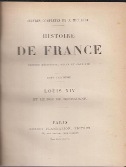   Histoire de France tome XIII - Jules Michelet - copertina