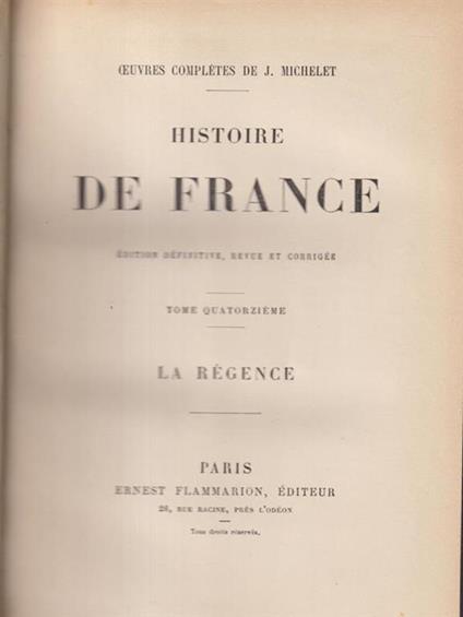   Histoire de France tome XIV - Jules Michelet - copertina