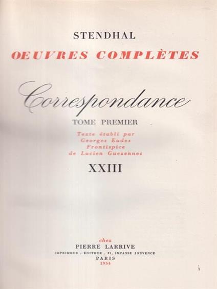  Correspondance. Tome premiere - Stendhal - copertina